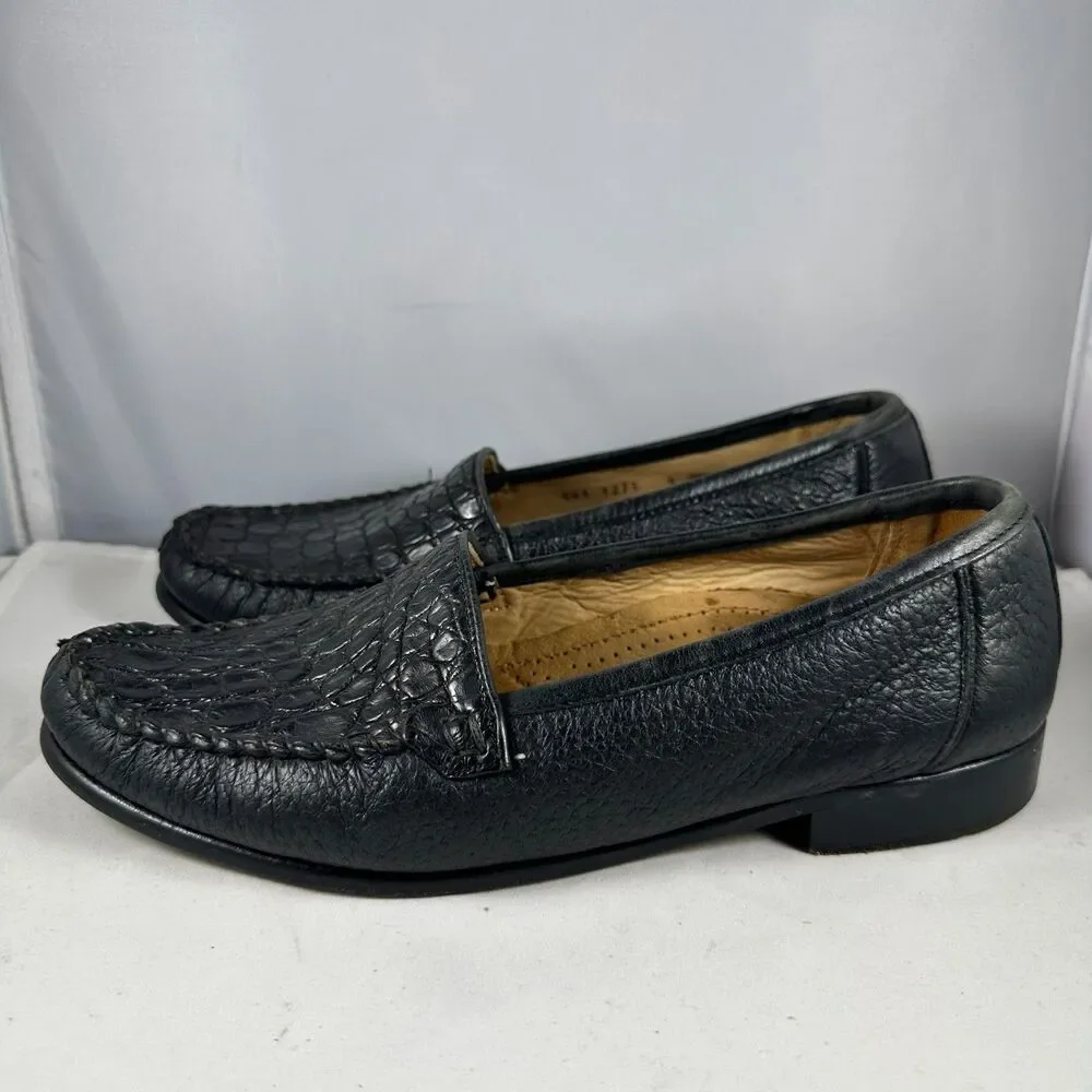 Zelli Mens Size 8M Loafers Shoes Black Genuine Crocodile Italy Hand Crafted